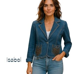 Isabel Beaded Sequined Blue Jean Jacket Size M
